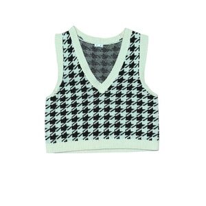 Garage Brown And Cream Houndstooth Knit Vest Top Women’s Size XS Preppy Layer